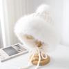 Fox Fur Ear Protection Lei Feng Hat for Women, Cute Pom-Pom Cold-Proof Riding Hat, Korean Style Warm Fleece-Lined Knitted Beanie