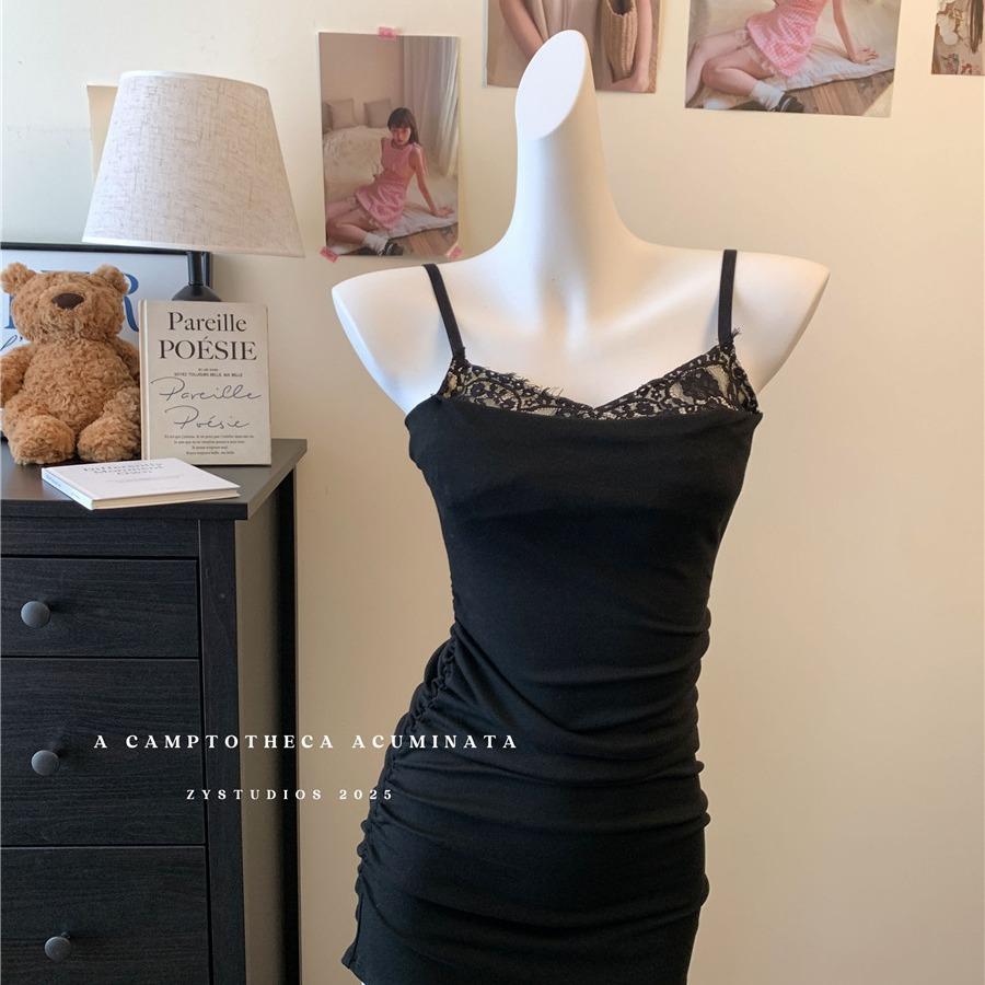 [With Chest Pad] Lace Edge Tube Top Suspender Skirt Women's Clothing Tight and Thin Pure Desire Style Spice Girl Short Hip Skirt Summer