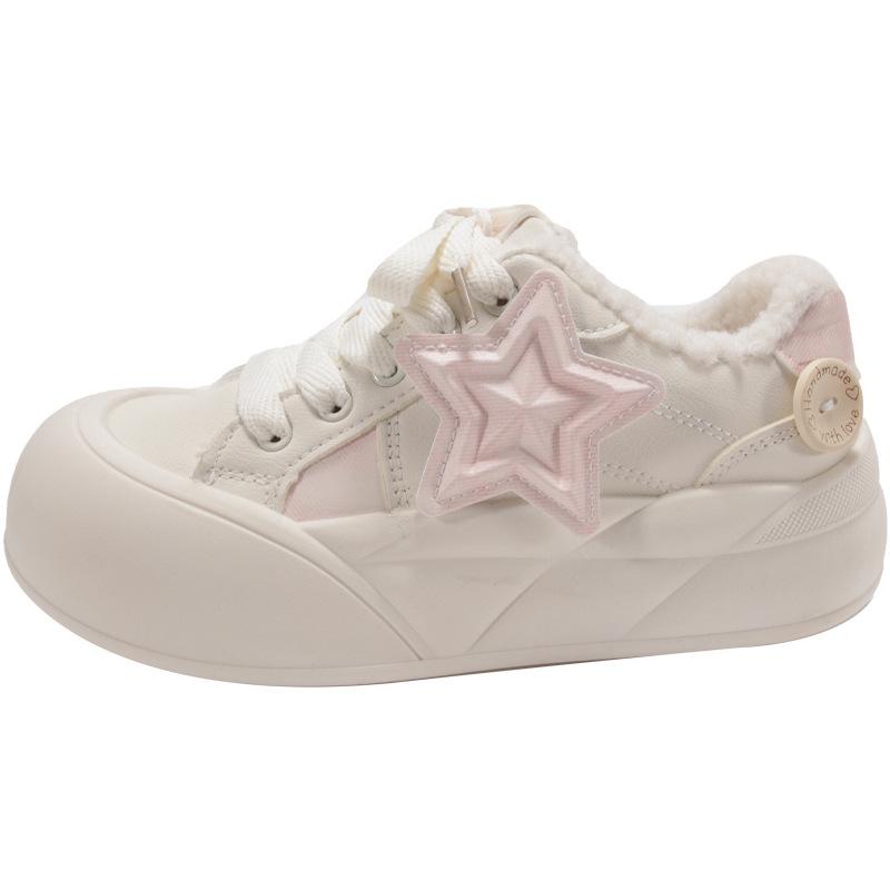 Fashion Comemore Thick Bottom Padded Cotton Shoes Women's Autumn Winter Casual Round Toe Lace Up Board Shoes Female White Plush Sneakers