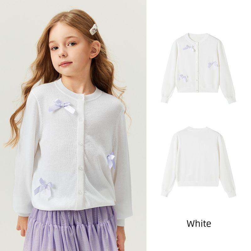 Navigare Italian Small Sailboat Children's Knitted Cardigan Sweater Spring Girls' White Jacket with Bow Top