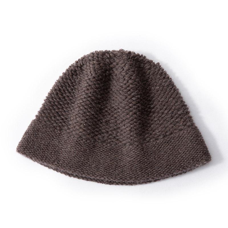 Women's 100% Pure Cashmere Knit Bucket Hat - Autumn/Winter Thickened Design for a Slimmer Face Look