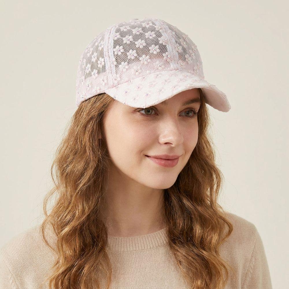 Gorra de Béisbol Ligera de Verano Bordado de Flores Sombrero para el Sol para Exteriores Moda Femenina