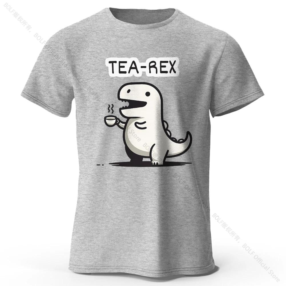 Men's Tea-Rex Dinosaur Printed 100% Cotton T-Shirt, Soft & Breathable Round Neck Short Sleeve Tee, Unisex Fun & Quirky Style