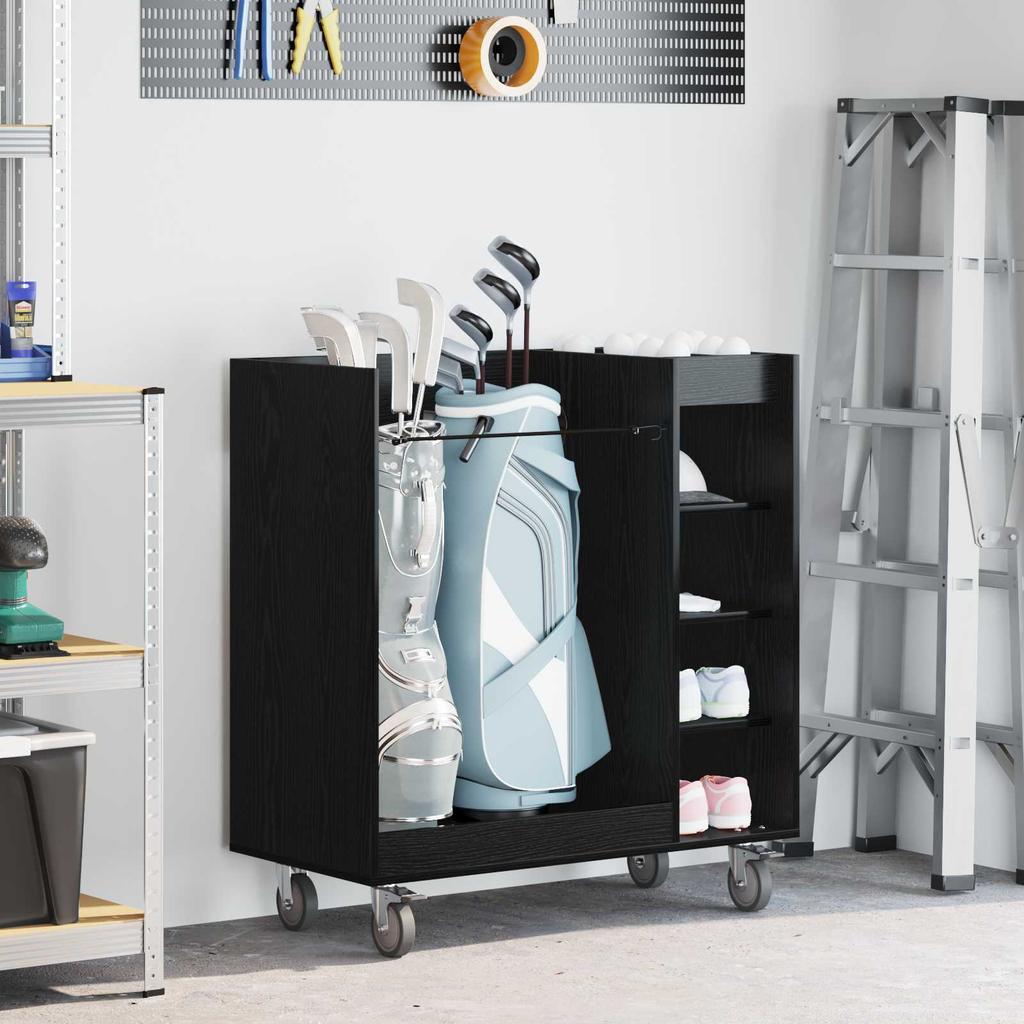 Golf Cabinet with Wheels Universal Black Oak Effect 90 x 45 x 98 cm