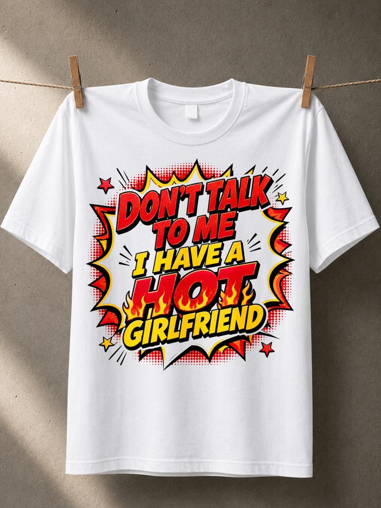 Dot Sprich mit mir Ich habe eine heiße Freundin Comic Sprechblase Mit Flammen Sternen Und Rot Gelb Action Unisex Alle T-Shirts
