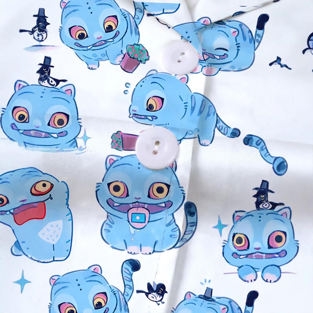 New Four Seasons Middle Children's Girls Pajamas Set Short Sleeve Shorts Cardigan Printed Kids Pajamas
