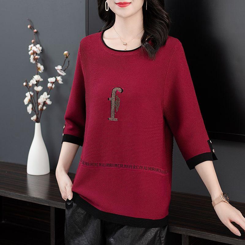 

Свитер из ледяного шелка больших размеров, женская вязаная блузка с половиной рукавов, весна-лето, свободная вязаная футболка 6XL вино красного