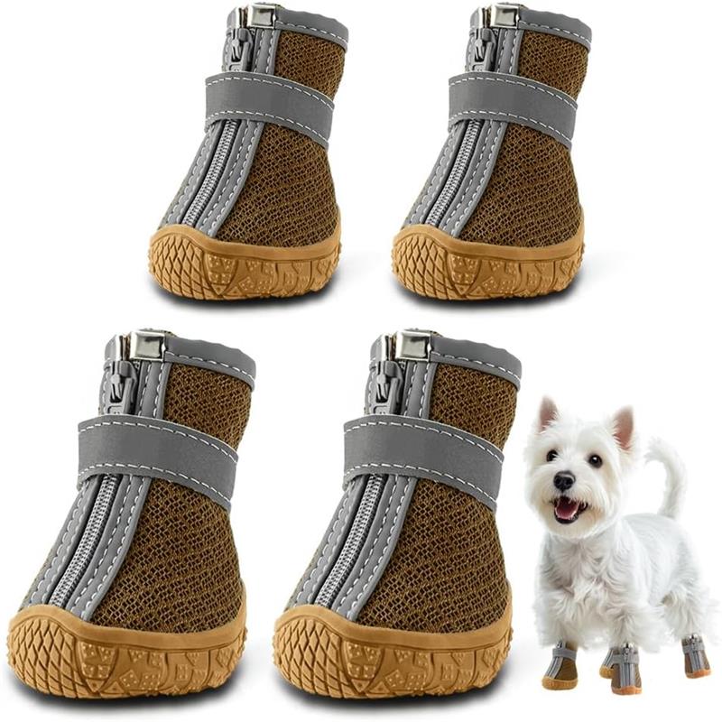 Dog Shoes for Small Dogs, Breathable Dog Boots Paw Protector for Hot Pavement Winter Snow, Dog Booties with Reflective Strips Rugged Anti-Slip Sole