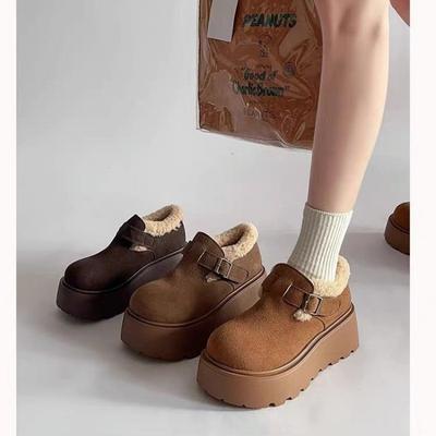 Fashion 2024 New Winter Women's Shoes Plush Warm Fashionable Retro Cotton Women's Comfortable Thick-soled Buckle Snow Boots