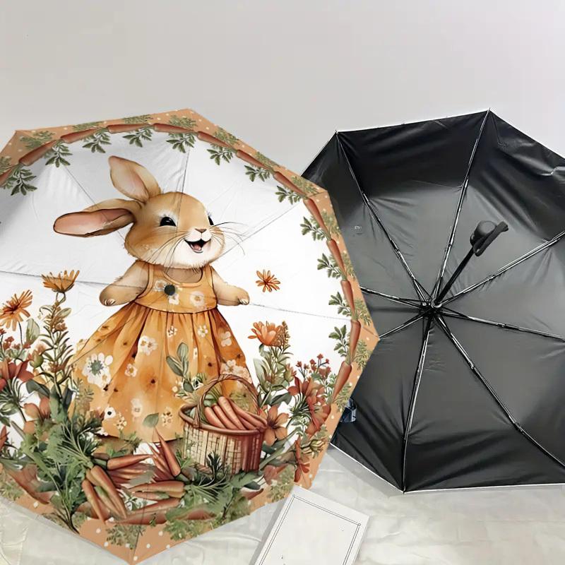 1PC rabbit, flowers Umbrella-8-Rib Reinforced, Automatic Open, Lightweight & Durable, Cute Fashion Accessory for Outdoor, Beach, or Casual Use, Beach