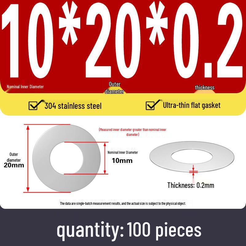 Plochá podložka z nerezové oceli 304 pro nastavení vůle hřídele (0,1/0,2/0,3 mm)