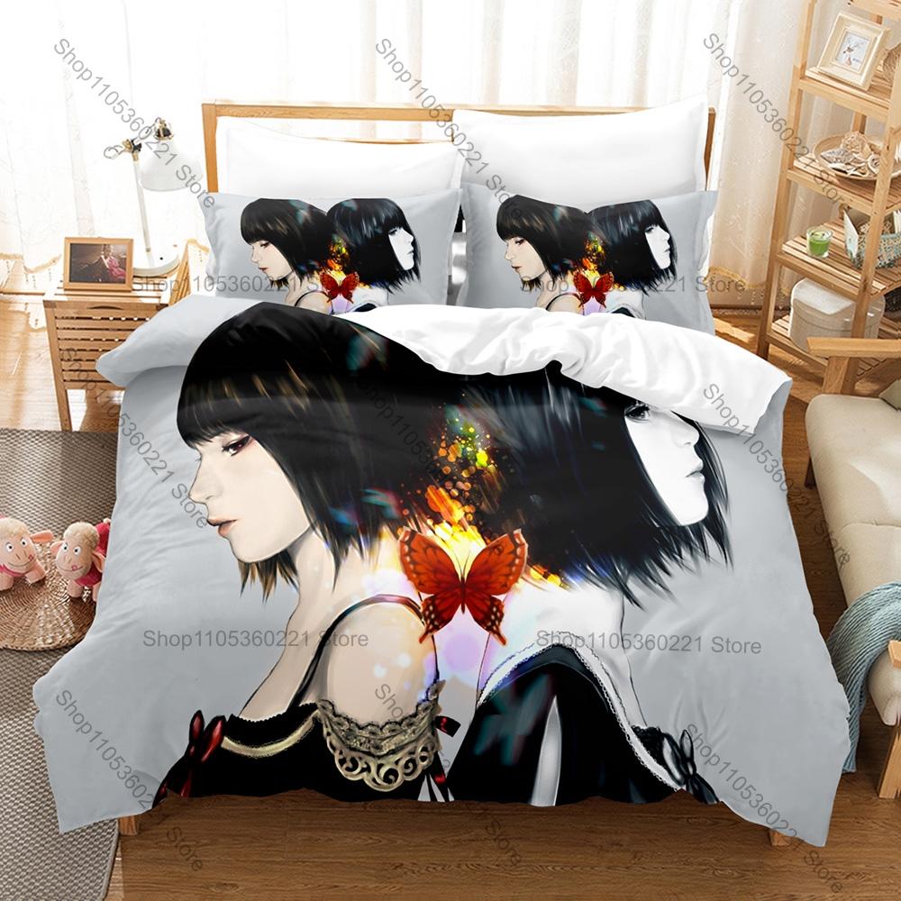 Fatal Frame Zero Series Camera Obscura Wisteria Ghost HD Print Bedding Set Duvet Cover + 2 Pillowcases Horror Game Room Decor
