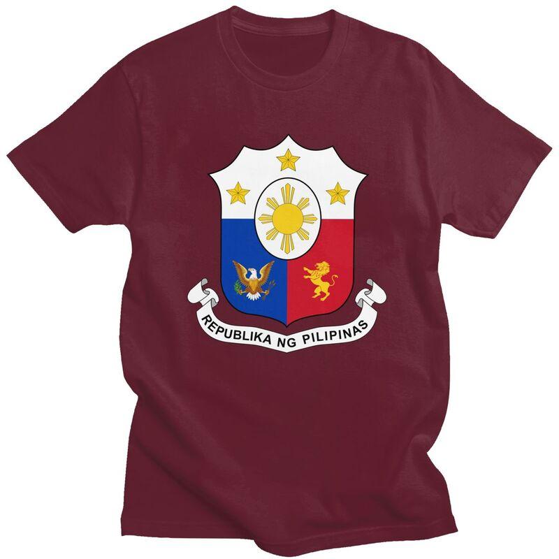 Custom Coat Of Arms Of Philippines Tshirts for Men Short Sleeves Leisure T Shirt Philippine Flag Tshirts 100 Cotton Tee Gift