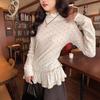 Korean Sweet Slimming Polka Dot Ruffle Top: Women's Long-Sleeve, Half-High Collar, Spring Collection.