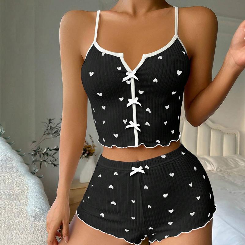 

Домашняя одежда с принтом в виде сердца, пижамный комплект с камзолом и разрезом спереди S