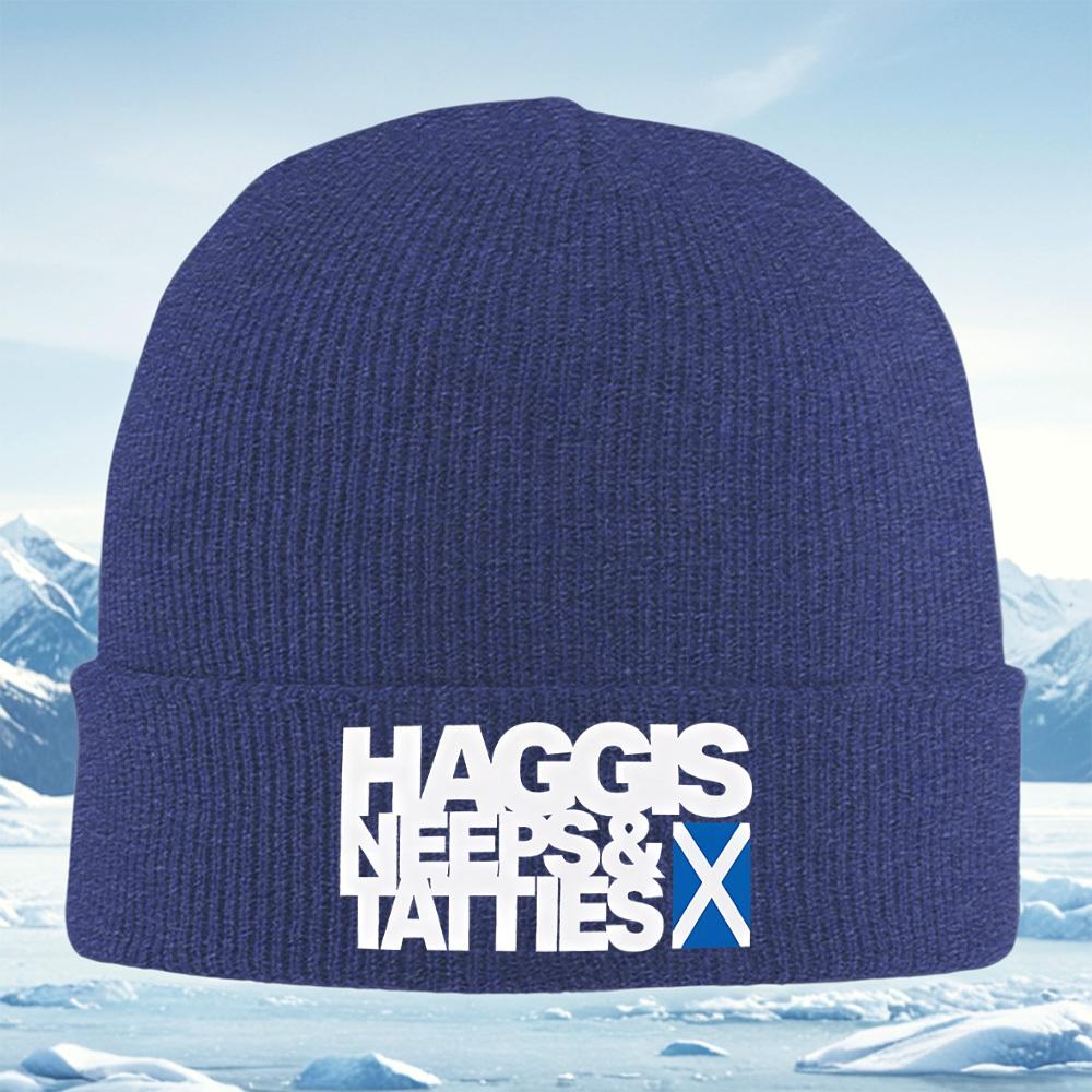 

Scottish food design with typography Men Women Unisex Knitted Hat Beanie Pullover Cap Winter Thermal Warm Christmas Outdoor Cycl