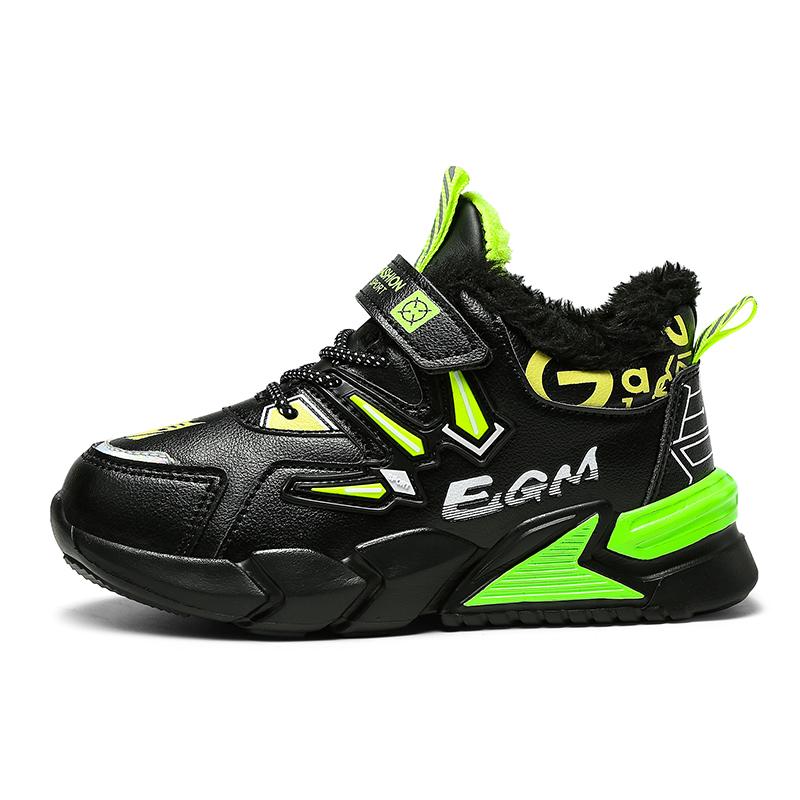 Fashion Children Winter Leather Cotton Shoes Boys Waterproof Warm Running Shoes Kids Outdoor Walking Casual Shoes Tennis Red Black