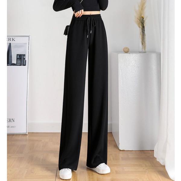 Dámské černé kalhoty s vysokým pasem a širokými nohavicemi, zeštíhlující, ležérní, na jaro a podzim 2025