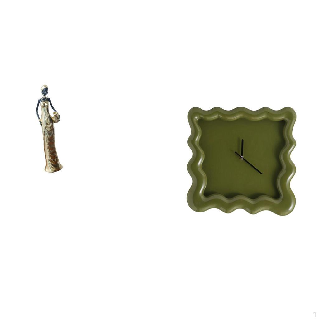 Vintage Tribal Lady Sculpture Ornament And Square Wall Clock Decorative Figurine for Desk Cabinet