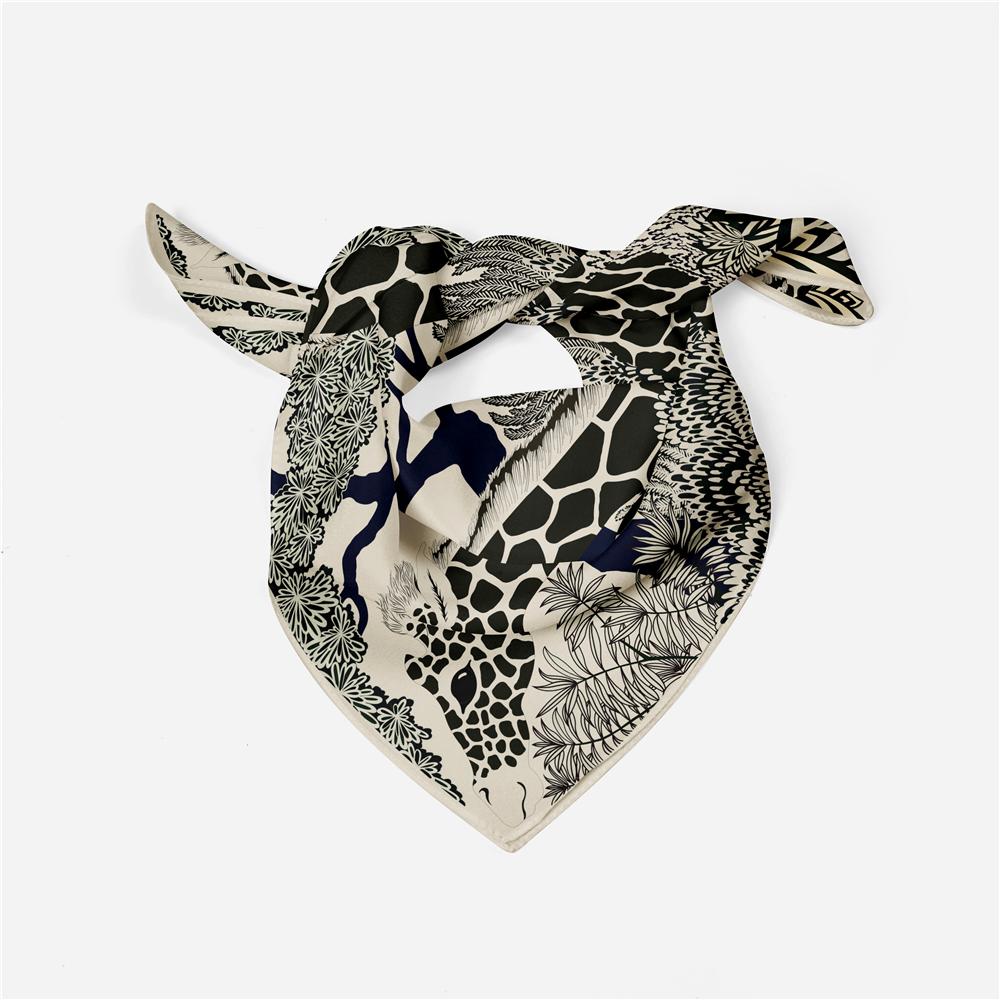 53cm Giraffe Square Scarf Woman Design Silk Scarf Women Bandana Luxury Headband Hijab Neckerchief