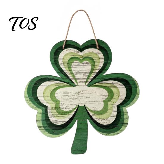 St Patricks Day Gift for Home St. Patrick's Wooden Clover Door Sign with Hemp Rope, Rustic Double Layer Shamrock Hanging Front Welcome Decor