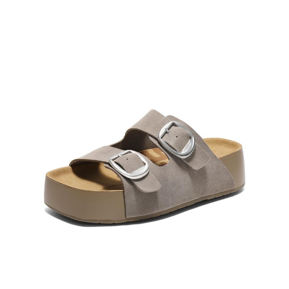 Platform slippers women's new double buckle with versatile beach cool slippers