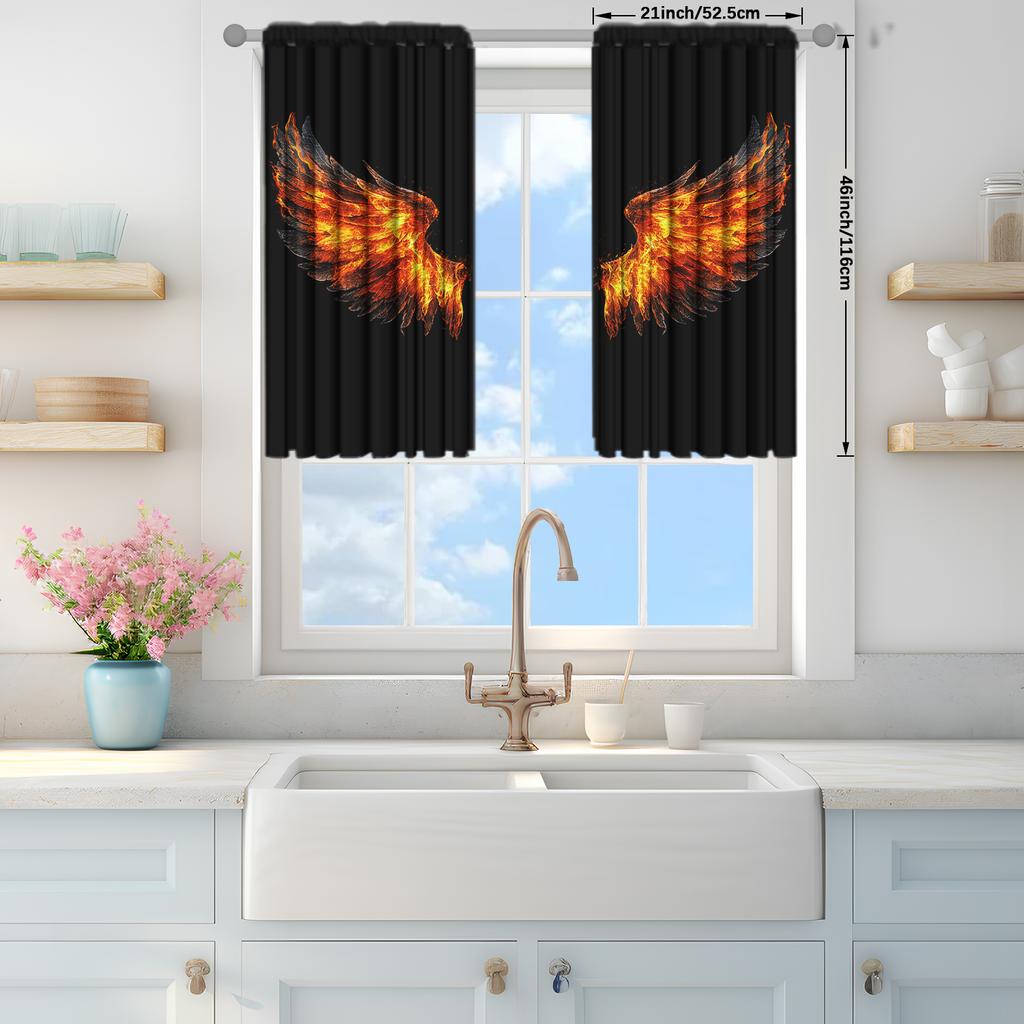 2pcs Dazzling Flamelike Wings Printed Curtain for Home Decor - Rod Pocket Window Treatment for Bedroom, Office, Kitchen