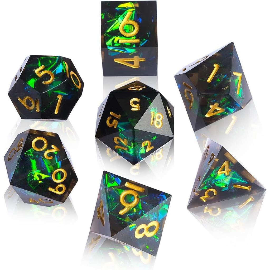 D&D DND Dice Set Dungeons and Dragons Gift RPG MTG D20 Polyhedron Resin Dice Handmade with Sharp Edges Role-Playing Board Game Digital Teaching