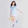 Girls' Sweet Navy Stripe Print Short Sleeve T-Shirt