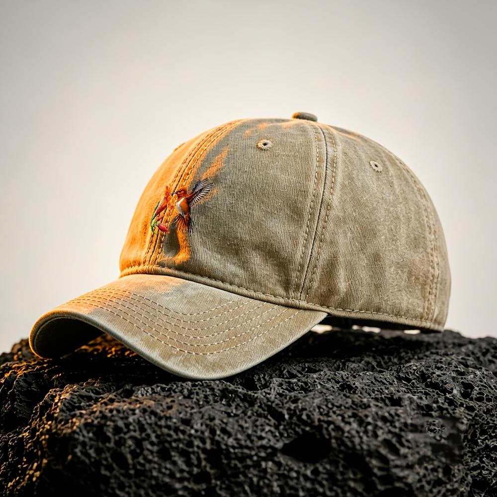 Orange Hummingbird Lily Pattern Adjustable Baseball Cap Unisex Outdoor Sports Hat