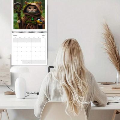 2025 Wall Calendar Weird Medieval Quest Cats Wall Hanging Calendar 12 Month Cartoon Cat