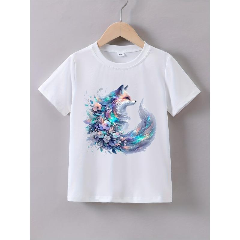 European sizes Girls  Summer Short Sleeve  Silvery Fox  Print T-Shirt 110 белый