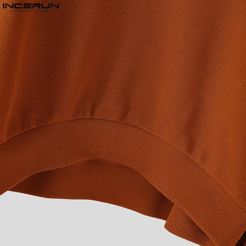 INCERUN Autumn Men Round Neck Long Sleeve Texture Tassel Hem Casual Cropped Pullover Tops