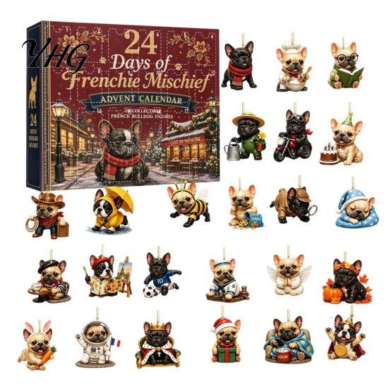 Christmas Countdown Calendar 24 Day Dog Advent Calendar, Cute 2D Flat Chihuahua Hanging Ornaments, Holiday Gift for Lovers Different Acrylic Pendants