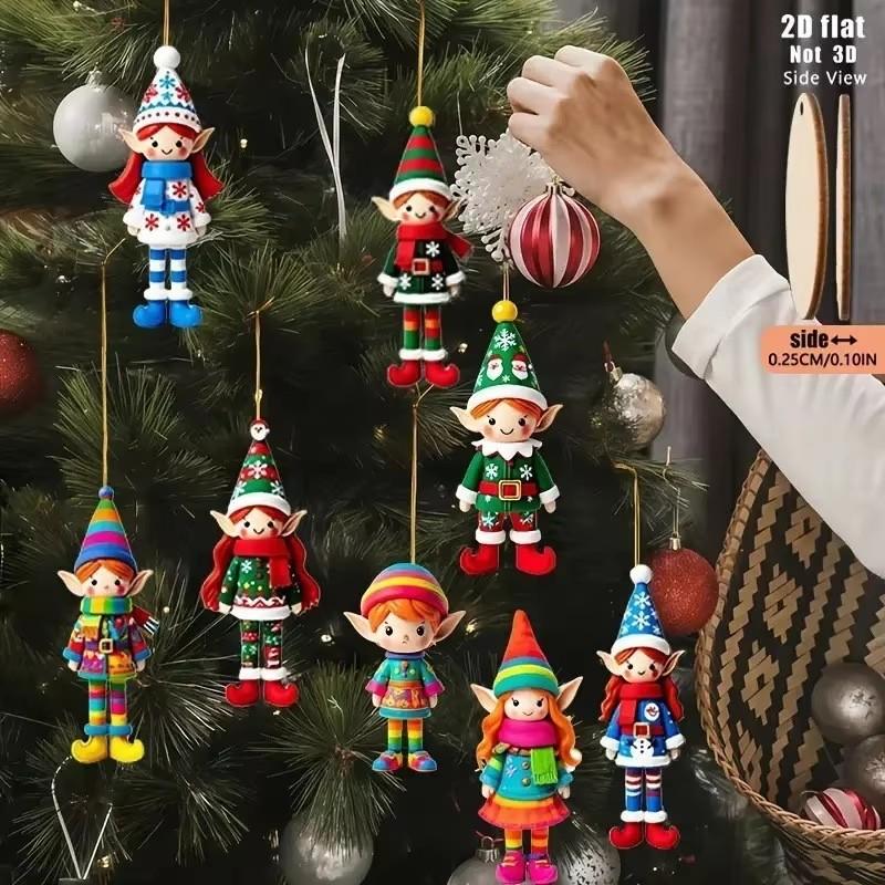 4/8 Stück Weihnachts-Holzanhänger Mädchen Elf Weihnachtsbaum Hängende Dekoration 2026 Noel Navidad Dekorationen für Zuhause Neujahrsgeschenke