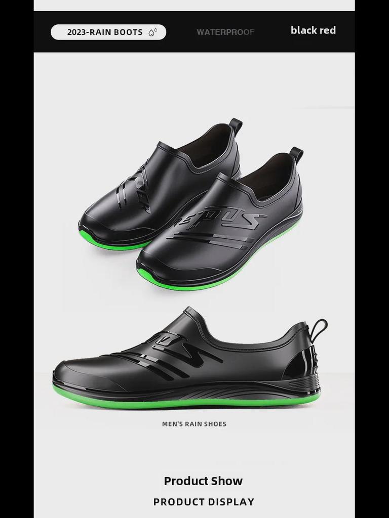 Men's Non-Slip PVC Low-Top Water Shoes for Catering, Car Wash, and Kitchen.