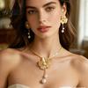Dress Matching Jewelry 2Pcs/Set Women Necklace Earrings Set Hollow Flower