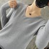 Women's V Neck Long Sleeve Solid Knit Sweater Slim Basic Layering Pullover Jumper