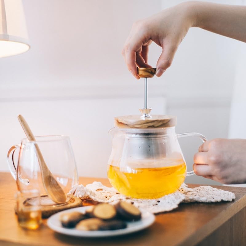 HARIO [TEO Wood 450] Olive Wood Teapot with Pull-Out Tea Strainer, Gift Wrapping Available, Model Number: TEO-45-OV