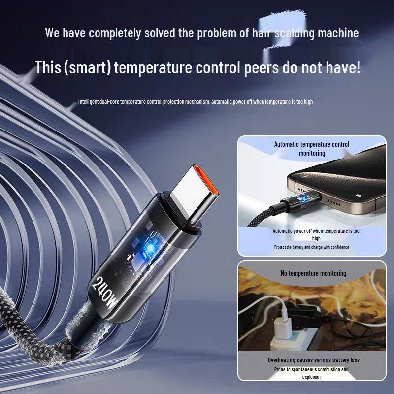 Cablu de Date USB-C Transparent Ultra-Rapid de 240W pentru Huawei, Honor, Vivo, Oppo