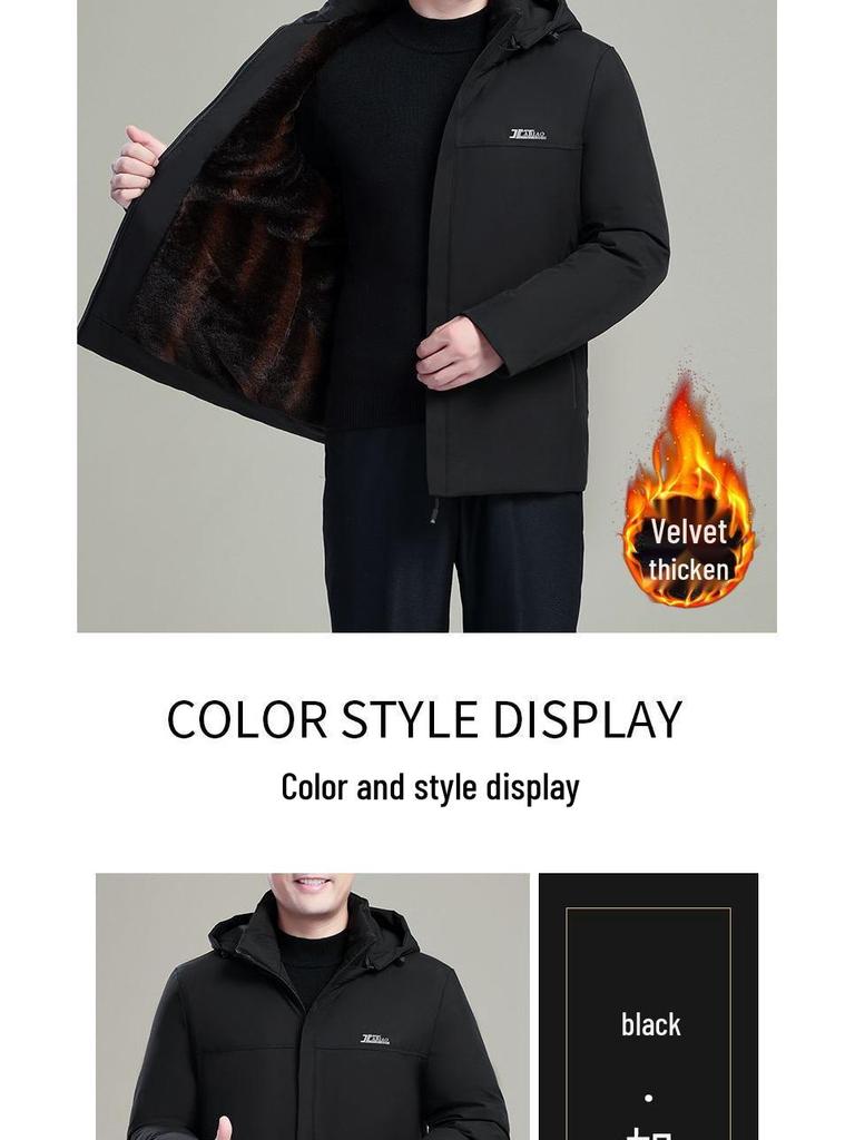 Woodpecker Men's Winter Down Jacket: Thick, Warm, Business Style, Plus Velvet, for Middle-Aged Dads.