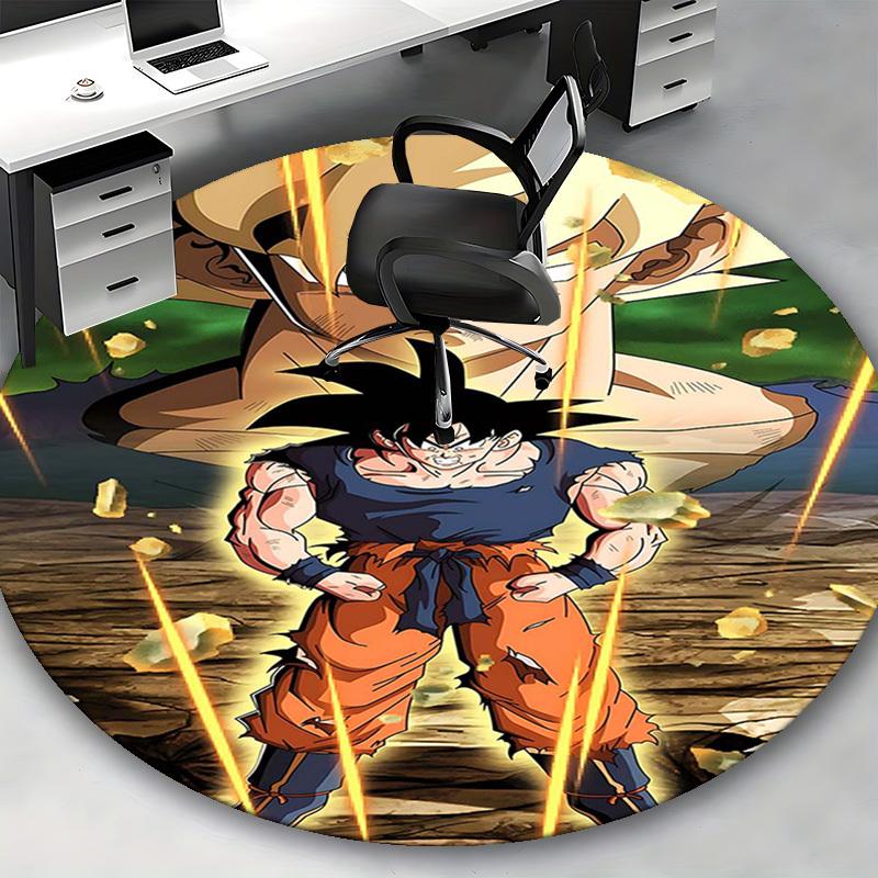 1 Stück Dragon Ball Z Goku Super Saiyan Runder Teppich - Anime Cartoon Design Stuhlmatte, Rutschfester Teppich für Büro, Heimdekoration, Wohnzimmer