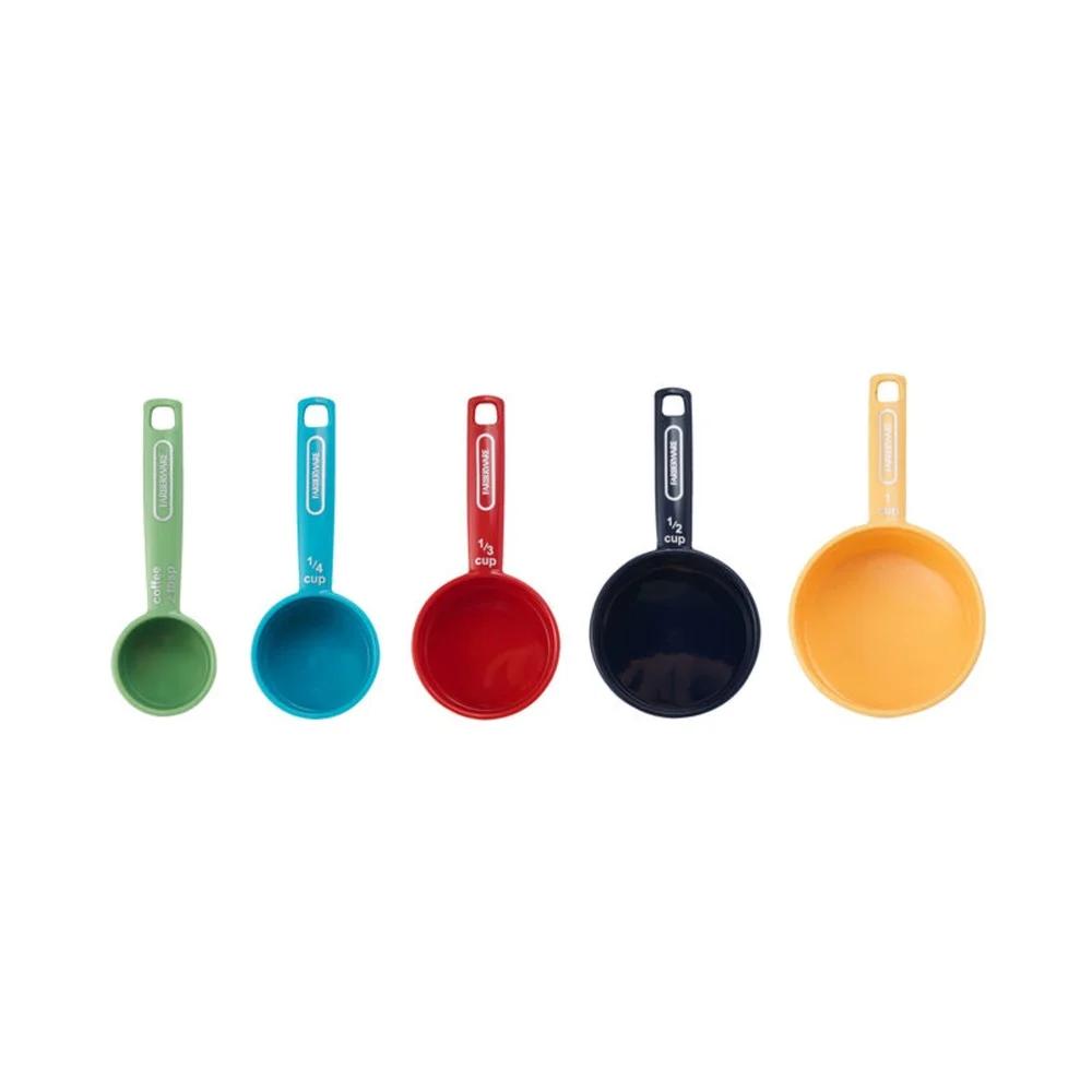 Plastic Multicolor Nesting Measuring Cup Set 5-Piece with Bonus Coffee Scoop Dishwasher Safe Easy Read Measurements