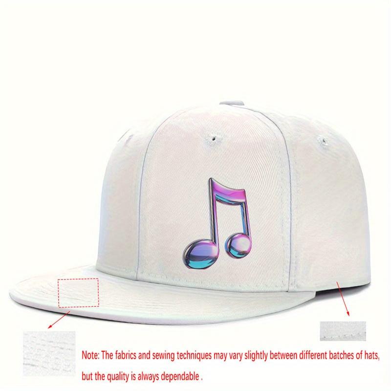 Musical Note Graphic Print Flat Brim Baseball Cap Polyester Breathable Adult Snapback Hat for Outdoor Music Festivals