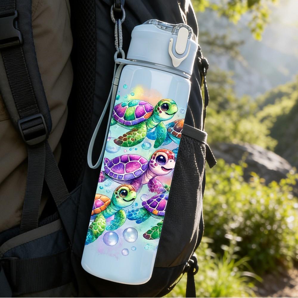 1PC Colorful Dragonfly Watercolor Print 750ml Color Plastic Sports Water Bottle Leakproof Flip Straw Lid Suitable for Sports Office Home Use