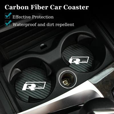 2026 Hot For VW VOLKSWAGEN 2PCS Car Water Cup Bottle Holder Anti-slip Pad Carbon Fiber Mat For Volkswagen Rline T-Cross Arteon M