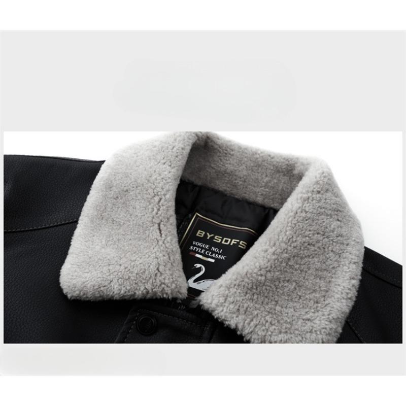 Genuine Leather Down Jacket Men's Short Slim Fit Lambswool Lapel Sheepskin Jacket Winter Leather Jacket Trendy