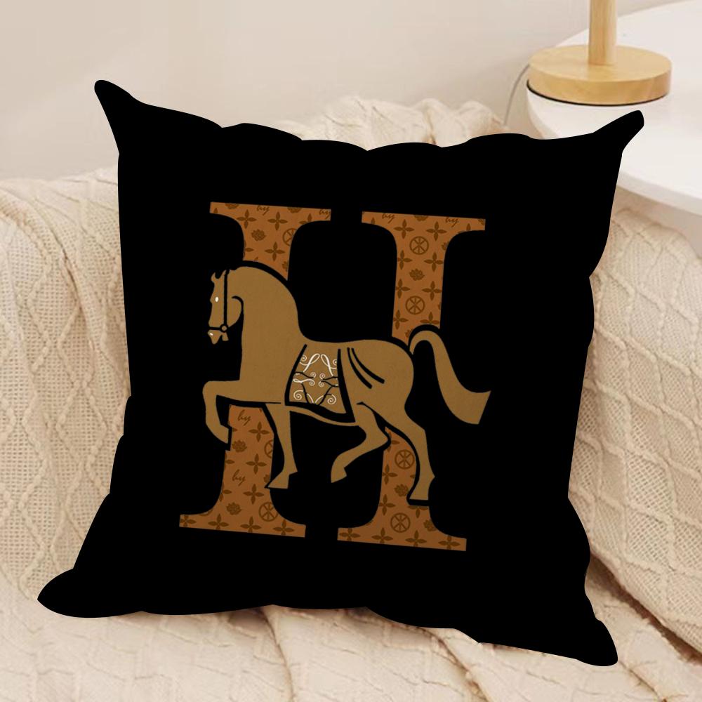 

Classic Horse H Cross Leather Cushion Cover Soft Plush Fabric DoubleSided Printed Sofa Cushion Cover for All Seasons Home Decor 30x30cm