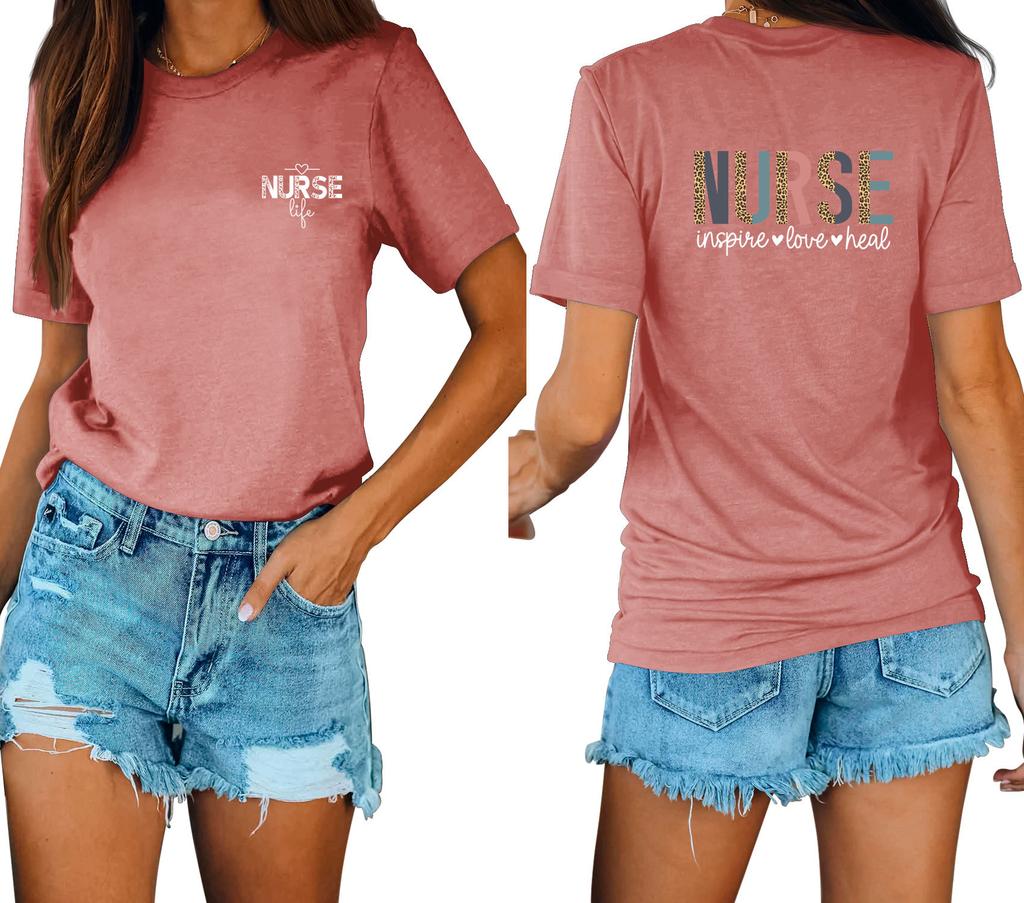 Casual fashion front and rear printing loose round neck short sleeves