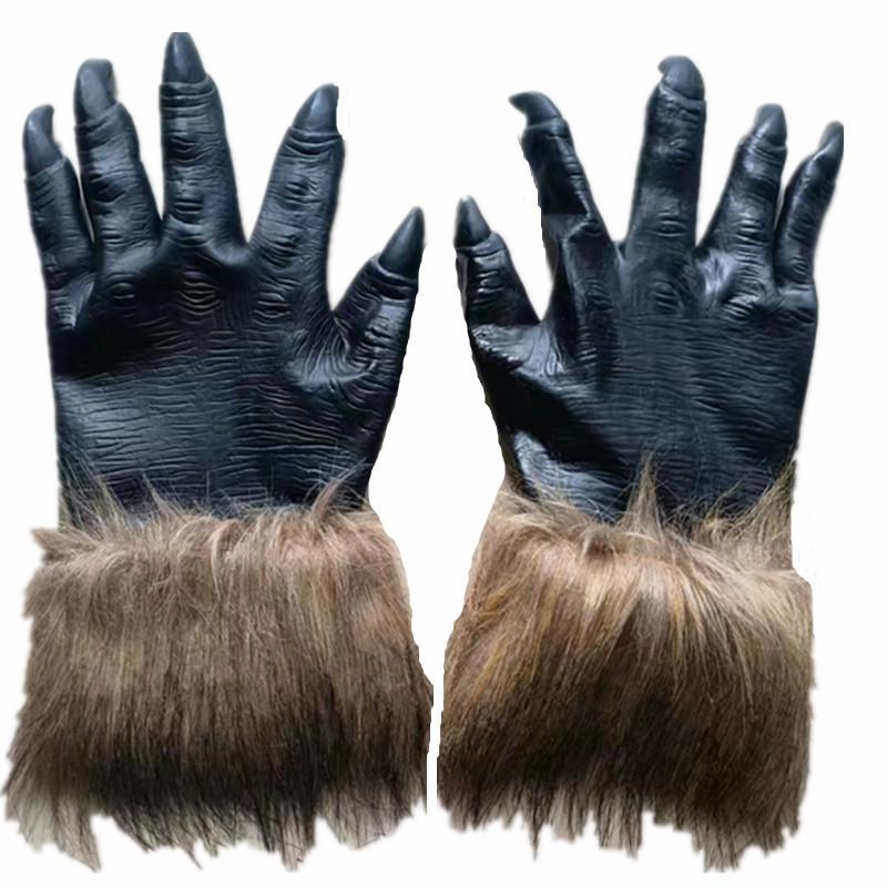 Funny Hooded Werewolf Gloves And Horror Mask Set for Halloween Costume Accessories